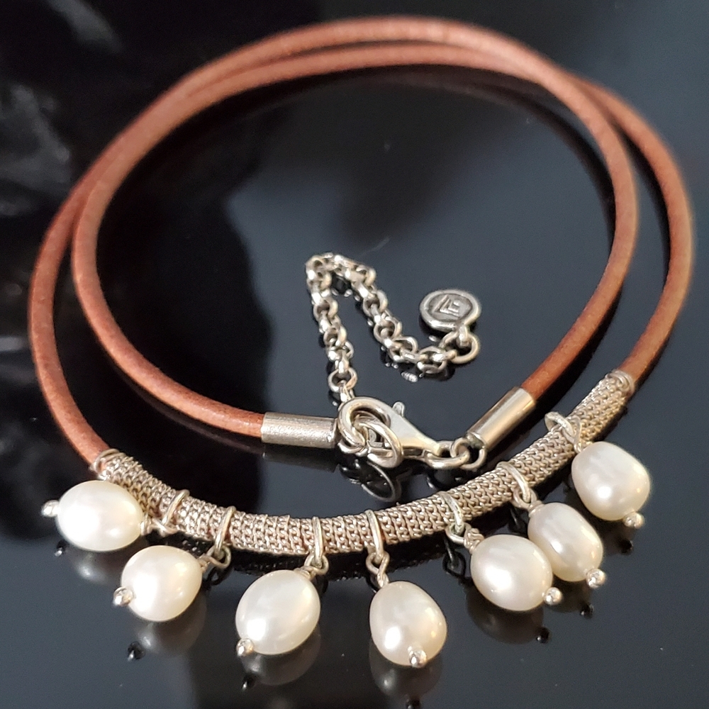 Silpada Pearls Of Wisdom sterling leather and freshwater pearl necklace - Picture 13 of 14